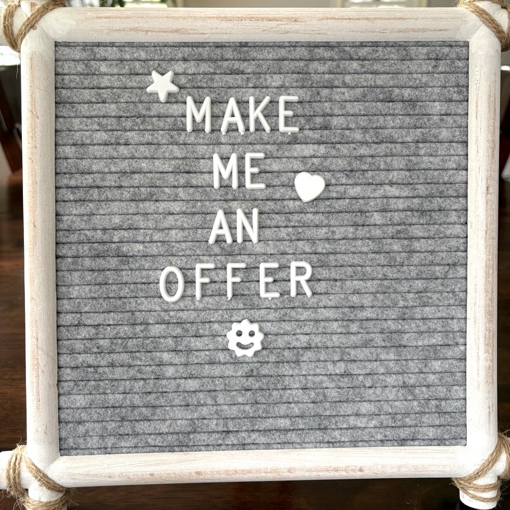 Like New Hand Crafted Gray Felt Letter Board Sign with White Frame!